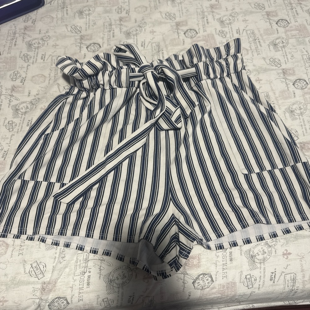 Express Navy and White Striped High Waist Shorts